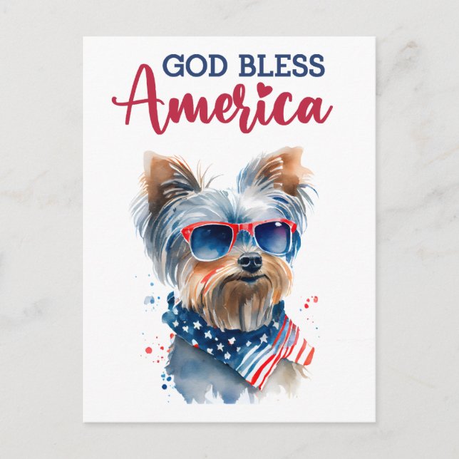 Patriotic Yorkie, Välsigna dig Amerika-vykort Vykort (Framsida)