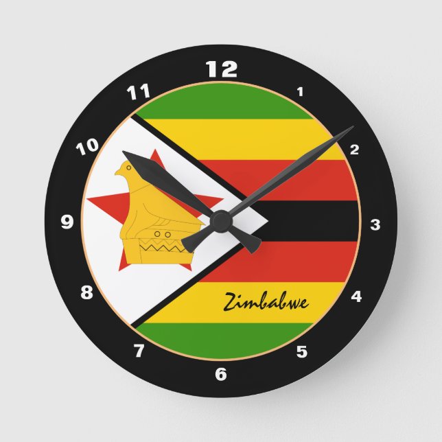 Patriotic Zimbabwe Flagga, Zimbabwe Home/design Rund Klocka (Framsida)