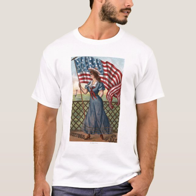 Patriotically klädd kvinna t-shirt (Framsida)