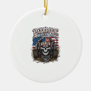 Patriotisk 1776 Off Road Skalle Monster Truck Heav Julgransprydnad Keramik