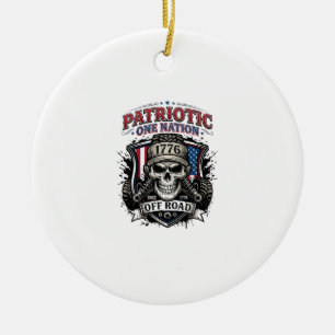 Patriotisk 1776 Off Road Skalle Monster Truck Tung Julgransprydnad Keramik