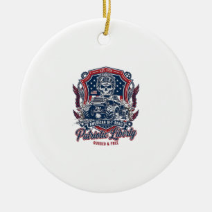 Patriotisk 1776 Off Road Skalle Monster Truck Tung Julgransprydnad Keramik