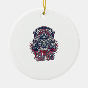 Patriotisk 1776 Off Road Skalle Monster Truck Tung Julgransprydnad Keramik