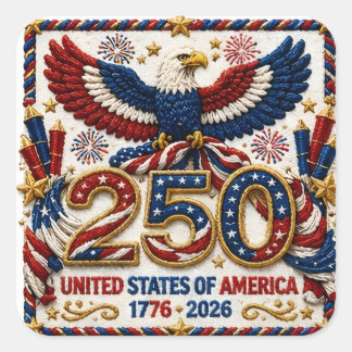 Patriotisk 250-årsfirande 1776 -2026 4 juli fyrkantigt klistermärke