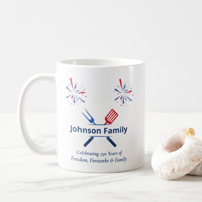 Patriotisk 4:e juli BBQ Picknick Amerika 250-årsju Kaffemugg (Med munk)