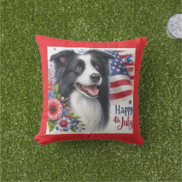 Patriotisk 4:e juli Border Collie-kuddfodral Kudde