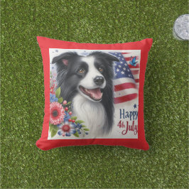 Patriotisk 4:e juli Border Collie-kuddfodral Kudde
