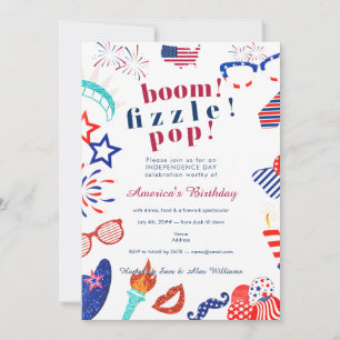 Patriotisk 4:e juli fjärde Boom Fizzle Pop BBQ Inbjudningar