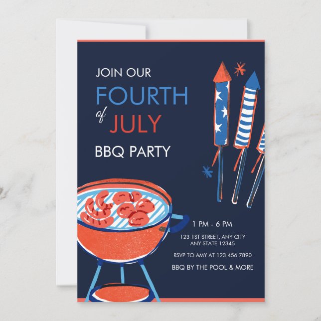 Patriotisk 4:e juli grillfest inbjudan (Framsida)