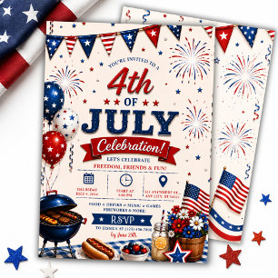 Patriotisk 4:e juli grillfest inbjudningar