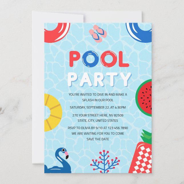 Patriotisk 4:e juli Sommaren Bassäng Party Inbjudningar (Framsida)