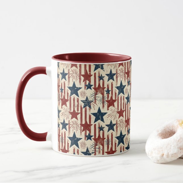 Patriotisk 4:e juli, stjärnor ränder, Americana Mugg (Med munk)