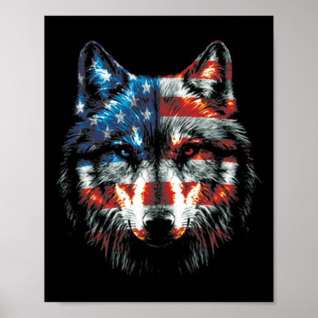 Patriotisk 4:e juli-Vargen Amerikanska Flagga L. Poster (Framsidan)