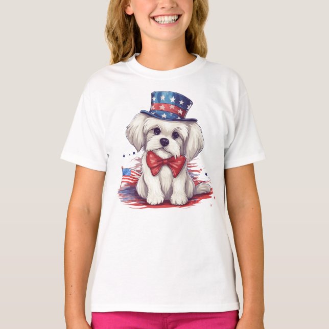 Patriotisk 4:e juli Vit söt valp-43568 T Shirt (Framsida)