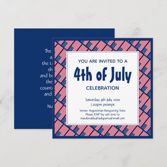 Patriotisk 4:E JULY American Flagga Blue Party Inbjudningar (Fram/baksida)