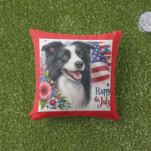 Patriotisk 4 juli Border Collie kastkudde Kudde (Gräs)