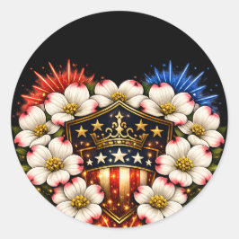 Patriotisk 4 juli Clip Art Dogwood Blomma Runt Klistermärke