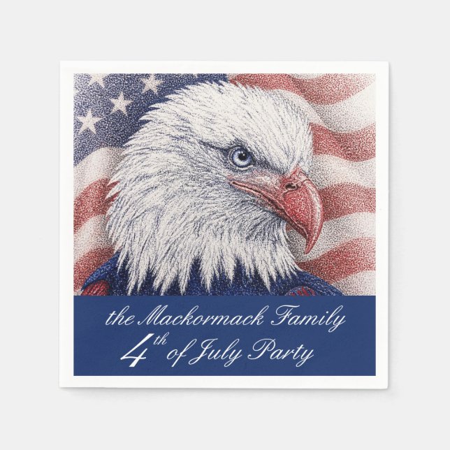 Patriotisk 4 juli Röd Vit Blå Örn Fest  Pappersservett (Framsidan)