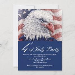 Patriotisk 4 juli USA Flagga Röd Vit Blå Örn Inbjudningar