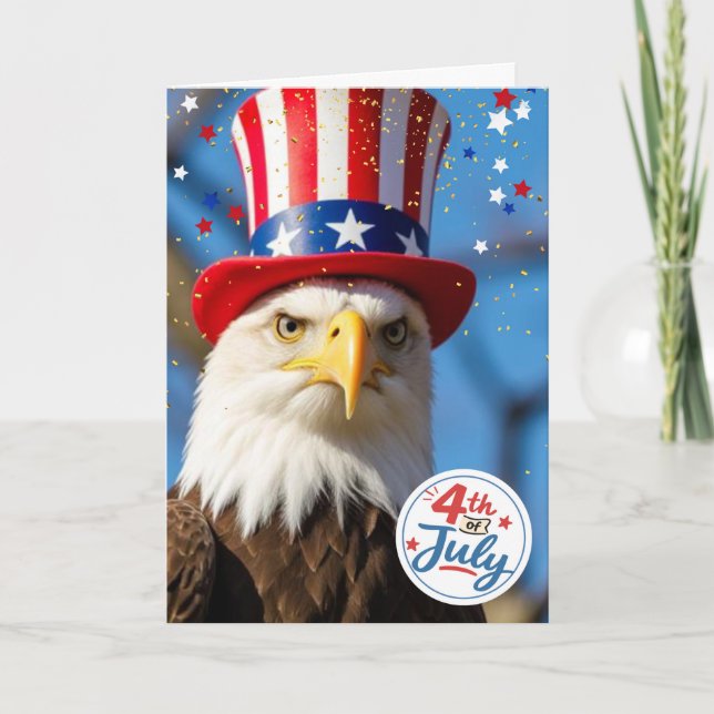 Patriotisk 4 juli Vitörnad Farbror Sam-hatt Kort (Framsida)