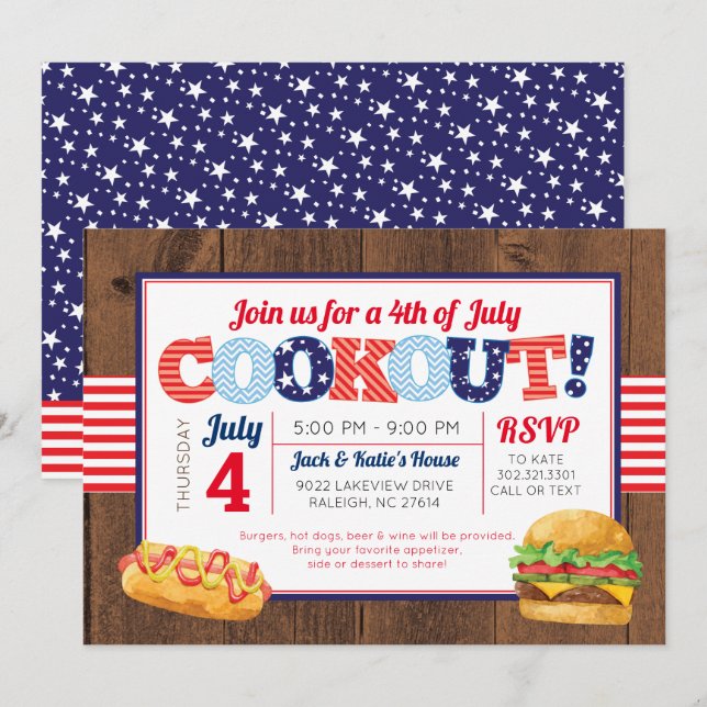 Patriotisk 4th av det Juli Cookoutpartyet Inbjudningar (Fram/baksida)