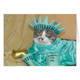 Patriotisk 4th av Juli det gråa tabby kattkortet Hälsningskort