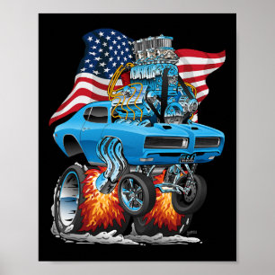 Patriotisk 60-tals muskelbil rolig dragster USA ho Poster