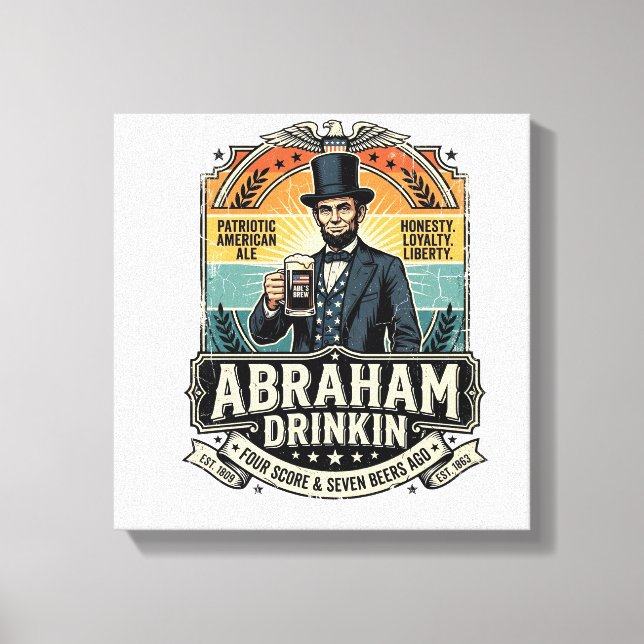 Patriotisk Abraham Drickande Retro Nött Canvastryck (Framsida)