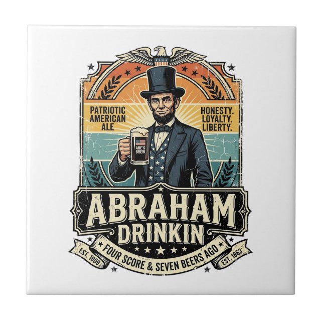Patriotisk Abraham Dricker Retro Nött Kakelplatta (Framsidan)