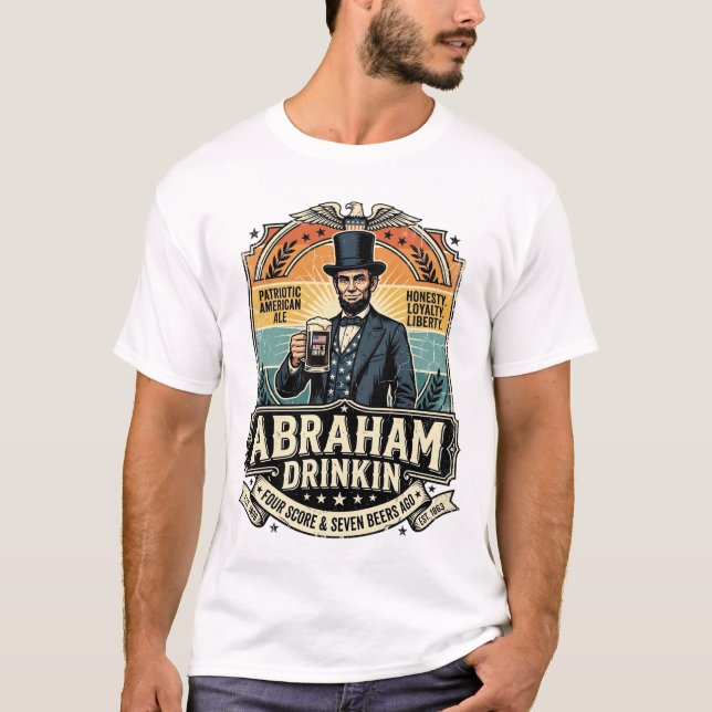 Patriotisk Abraham Dricker Retro Nött T-Shirt (Framsida)