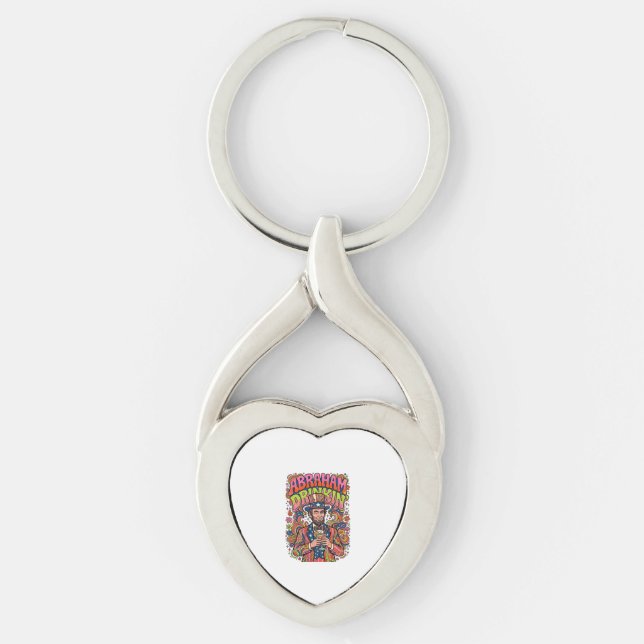 Patriotisk Abraham Dricker Retro Twisted Heart Silverfärgad Nyckelring (Framsidan)