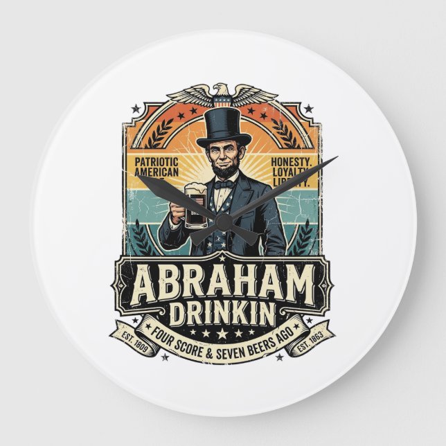 Patriotisk Abraham Drickin Retro Nött Stor Klocka (Framsida)