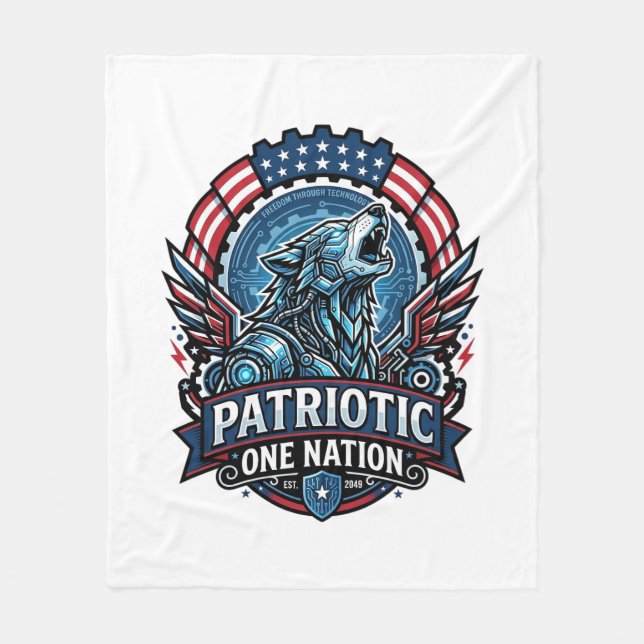 Patriotisk Ai Frihet Varg Cyberpunk Framtid Frihet Fleecefilt (Framsidan)