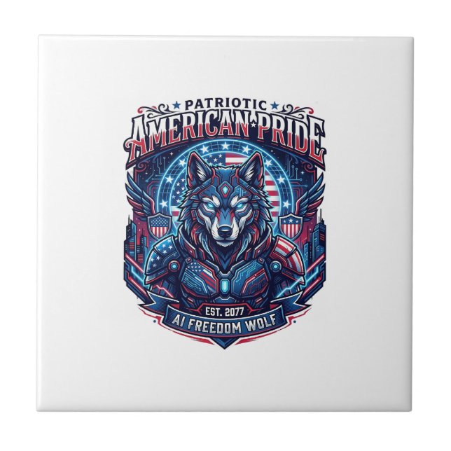Patriotisk Ai Frihet Varg Cyberpunk Framtid Frihet Kakelplatta (Framsidan)