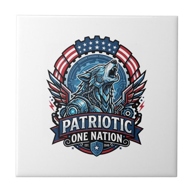 Patriotisk Ai Frihet Varg Cyberpunk Framtid Frihet Kakelplatta (Framsidan)