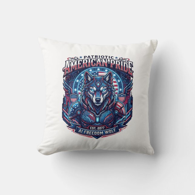 Patriotisk Ai Frihet Varg Cyberpunk Framtid Frihet Kudde (Framsida)
