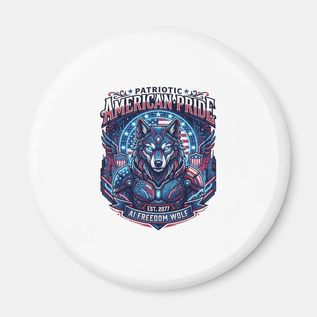 Patriotisk Ai Frihet Varg Cyberpunk Framtid Frihet Magnet (Framsidan)