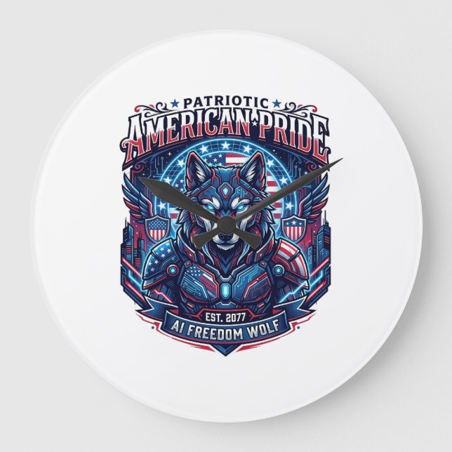 Patriotisk Ai Frihet Varg Cyberpunk Framtid Frihet Stor Klocka (Framsida)