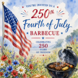 Patriotisk akvarell 250 år fjärde juli grillfest vykort