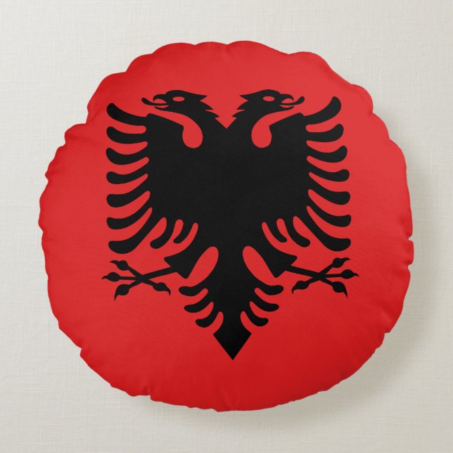 Patriotisk albansk flagga rund kudde (Framsidan)