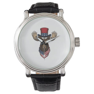 Patriotisk Älg Vintage Gravyr Vektor Design_1 Armbandsur