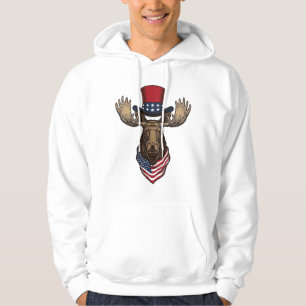 Patriotisk Älg Vintage Gravyr Vektor Design_1 Hoodie