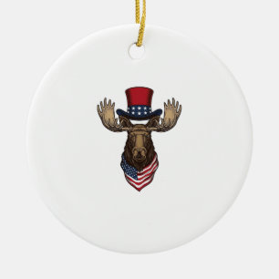 Patriotisk Älg Vintage Gravyr Vektor Design_1 Julgransprydnad Keramik