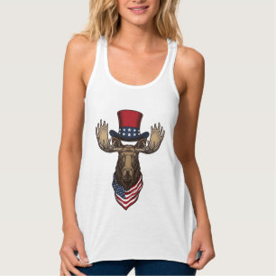 Patriotisk Älg Vintage Gravyr Vektor Design_1 Linne Med Racerback