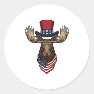 Patriotisk Älg Vintage Gravyr Vektor Design_1 Runt Klistermärke