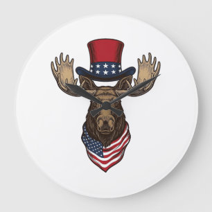 Patriotisk Älg Vintage Gravyr Vektor Design_1 Stor Klocka