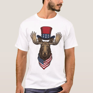Patriotisk Älg Vintage Gravyr Vektor Design_1 T Shirt