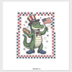 Patriotisk Alligator Hot Dog Flag Vintage T-Shirt  Klistermärken