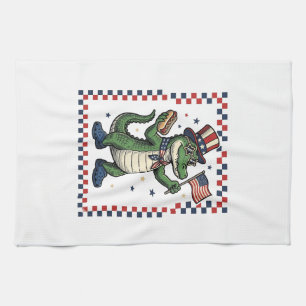 Patriotisk Alligator Hot Dog Flag Vintage T-Shirt Kökshandduk