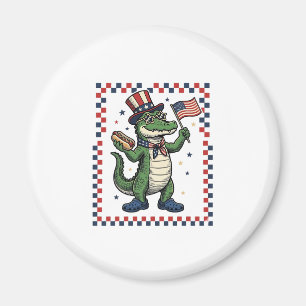 Patriotisk Alligator Hot Dog Flag Vintage T-Shirt Magnet